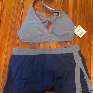 NEW W TAGS Liz Claiborne Women's Striped Halter Bikini Set - Navy and White